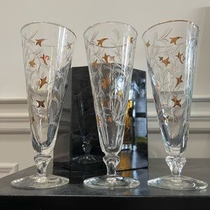 3 Vintage Libbey Royal Fern Fluted Pilsner Glasses